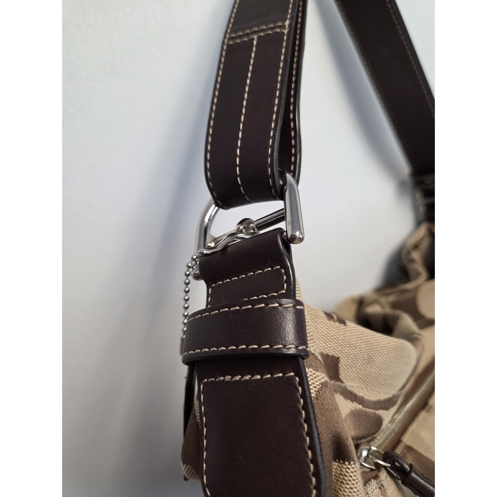 Coach Signature Canvas Hobo Shoulder Bag Crossbody Purse Logo Brown - Picture 11 of 16